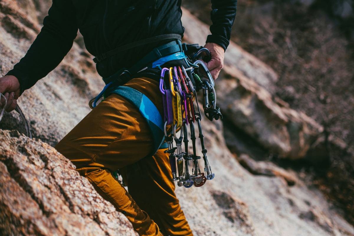 Close-up of climbing gloves with integrated Safety Alert Systems sensor module